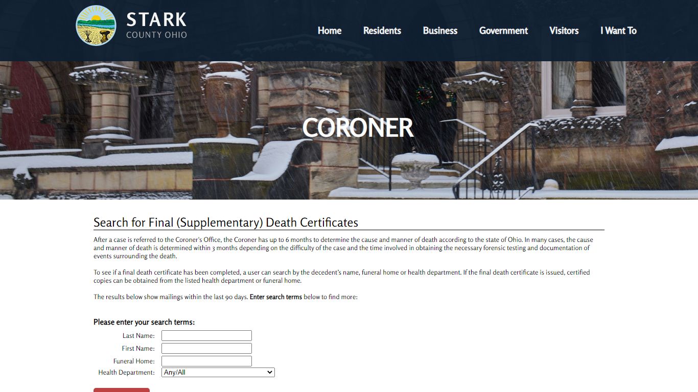 Search for Final (Supplementary) Death Certificates - Stark County, Ohio